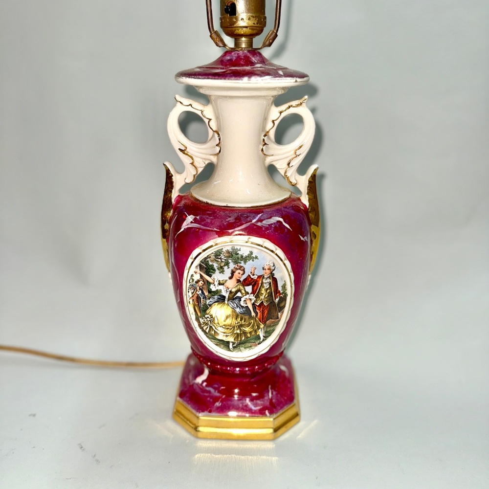 Vintage Ceramic Table Lamp with Purple and Gold Accents - Picture 1 of 2
